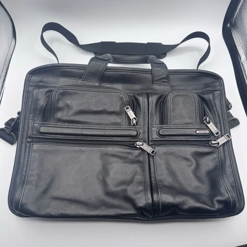 TUMI Expandable Organizer Laptop Brief - Black Leather